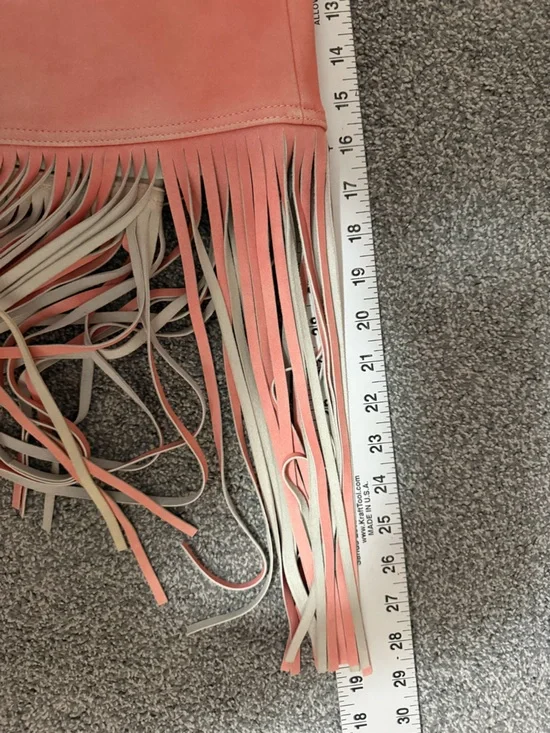 J. Crew Collection Coral Pink Suede Fringe Mini Skirt 2 - Picture 9 of 10